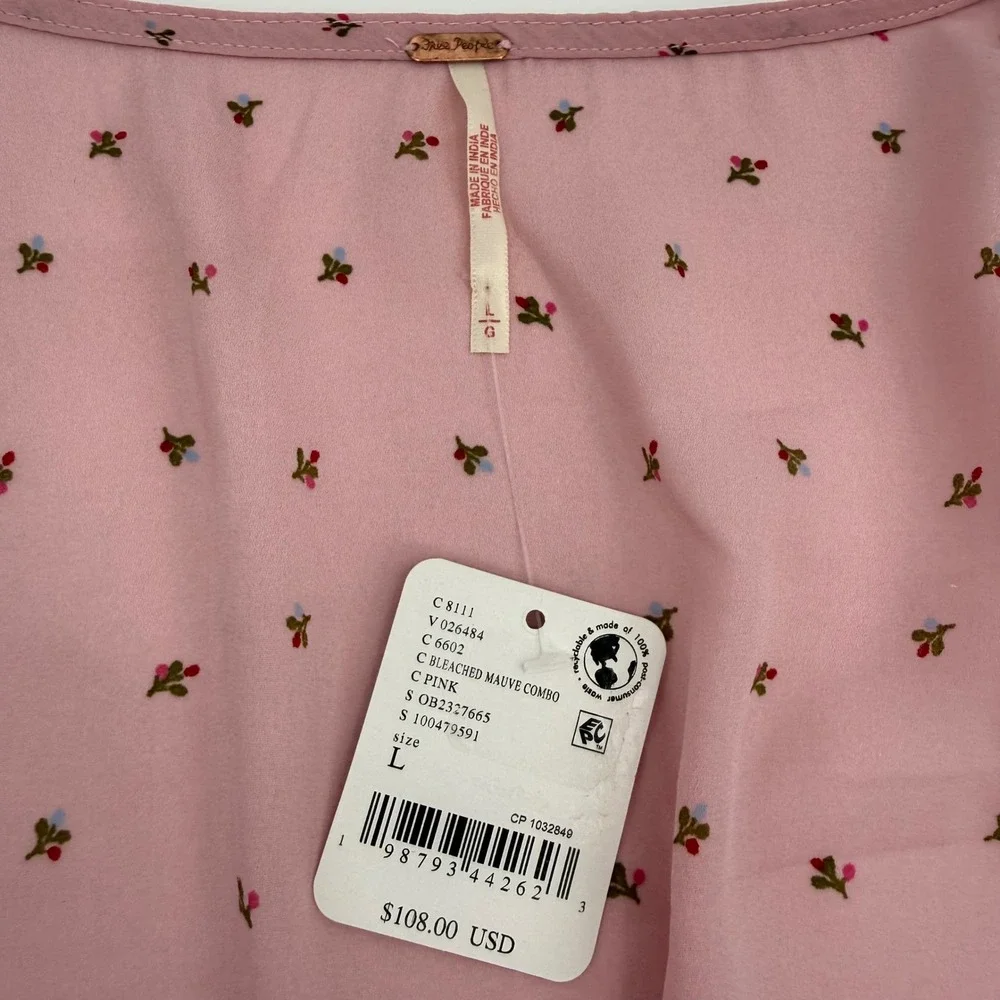 FREE PEOPLE New‎ Large Adore You Blouse Smocked Peplum Pink Floral Cottagecore